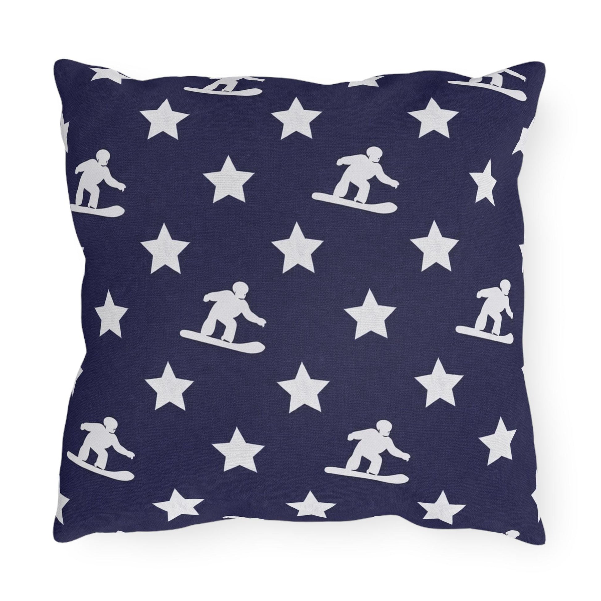 Snowboarding USA Flag Star Pattern Outdoor Pillow | Patriotic Winter Sports Throw
