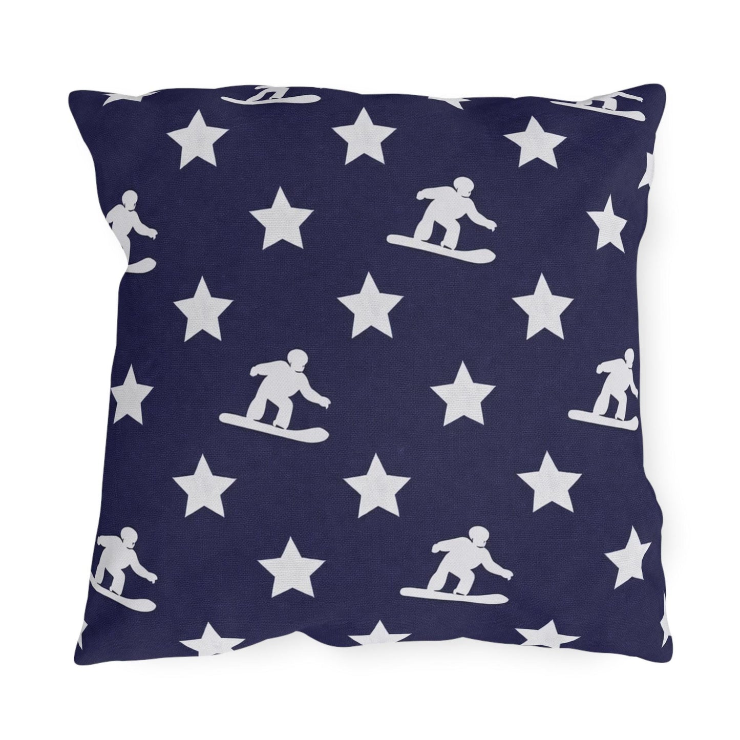 Snowboarding USA Flag Star Pattern Outdoor Pillow | Patriotic Winter Sports Throw