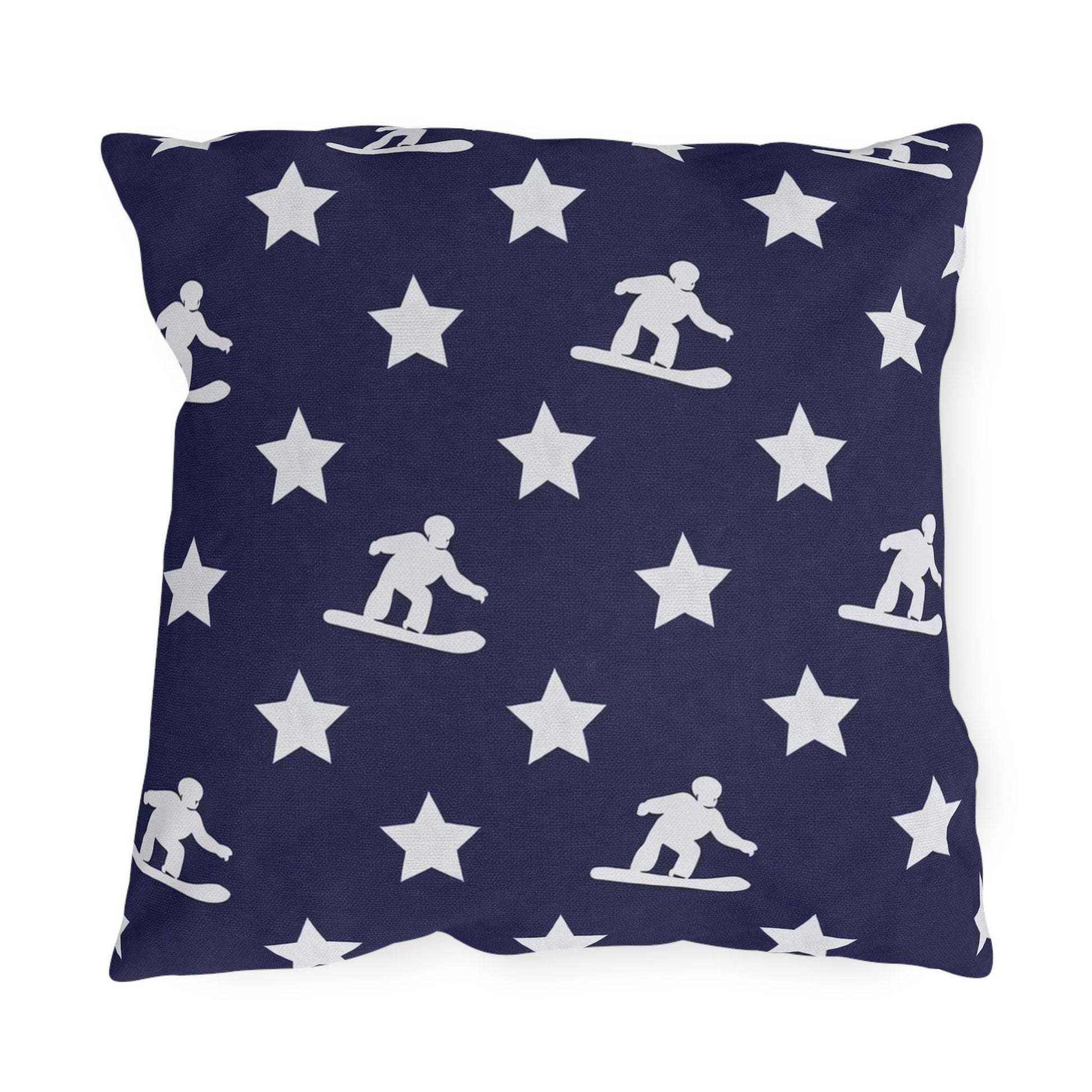 Snowboarding USA Flag Star Pattern Outdoor Pillow | Patriotic Winter Sports Throw