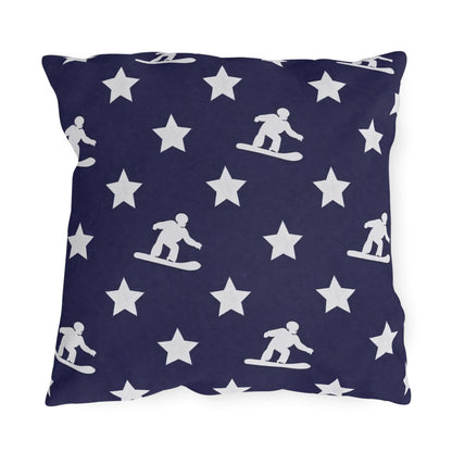 Snowboarding USA Flag Star Pattern Outdoor Pillow | Patriotic Winter Sports Throw