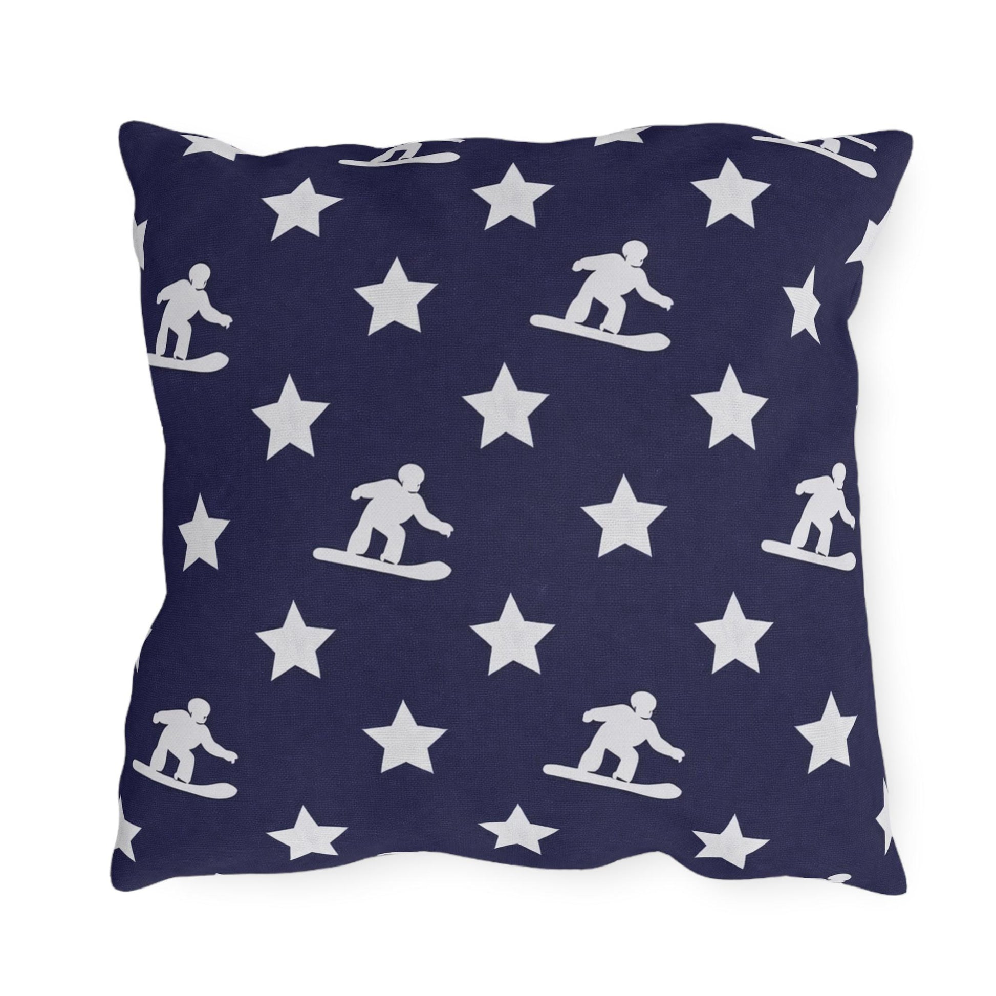 Snowboarding USA Flag Star Pattern Outdoor Pillow | Patriotic Winter Sports Throw