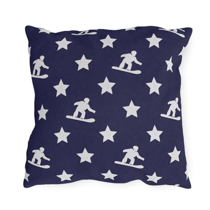 Snowboarding USA Flag Star Pattern Outdoor Pillow | Patriotic Winter Sports Throw