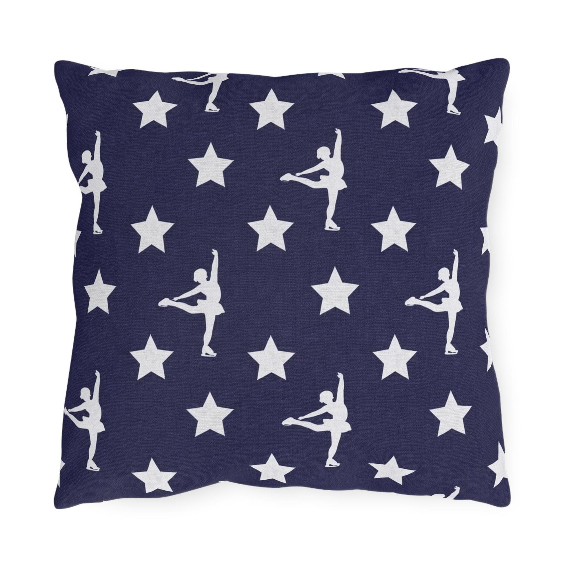 Figure Skating USA Flag Star Pattern Outdoor Pillow | American Decor