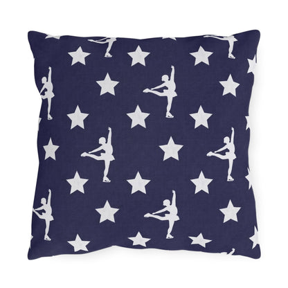 Figure Skating USA Flag Star Pattern Outdoor Pillow | American Decor