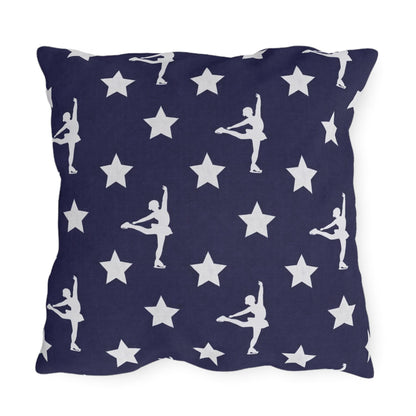 Figure Skating USA Flag Star Pattern Outdoor Pillow | American Decor