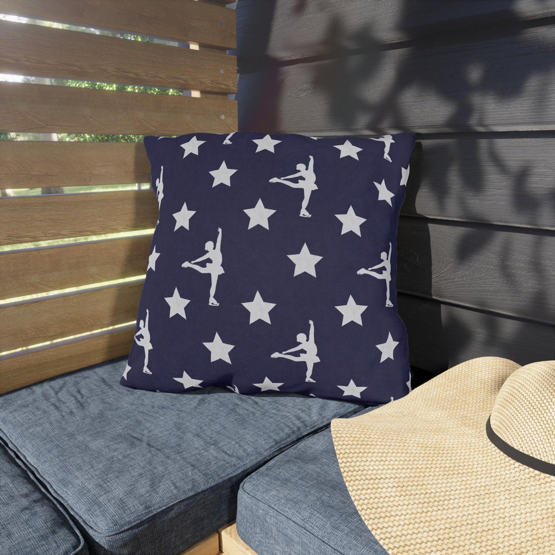 Figure Skating USA Flag Star Pattern Outdoor Pillow | American Decor