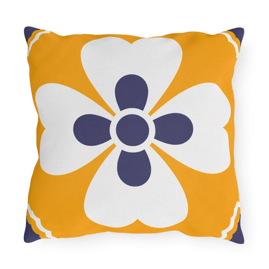 Yellow Mediterranean Tile Outdoor Pillow | Sunflower Geometric Pattern