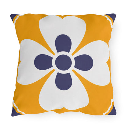 Yellow Mediterranean Tile Outdoor Pillow | Sunflower Geometric Pattern