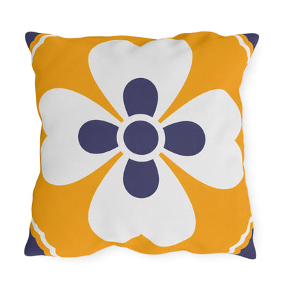 Yellow Mediterranean Tile Outdoor Pillow | Sunflower Geometric Pattern