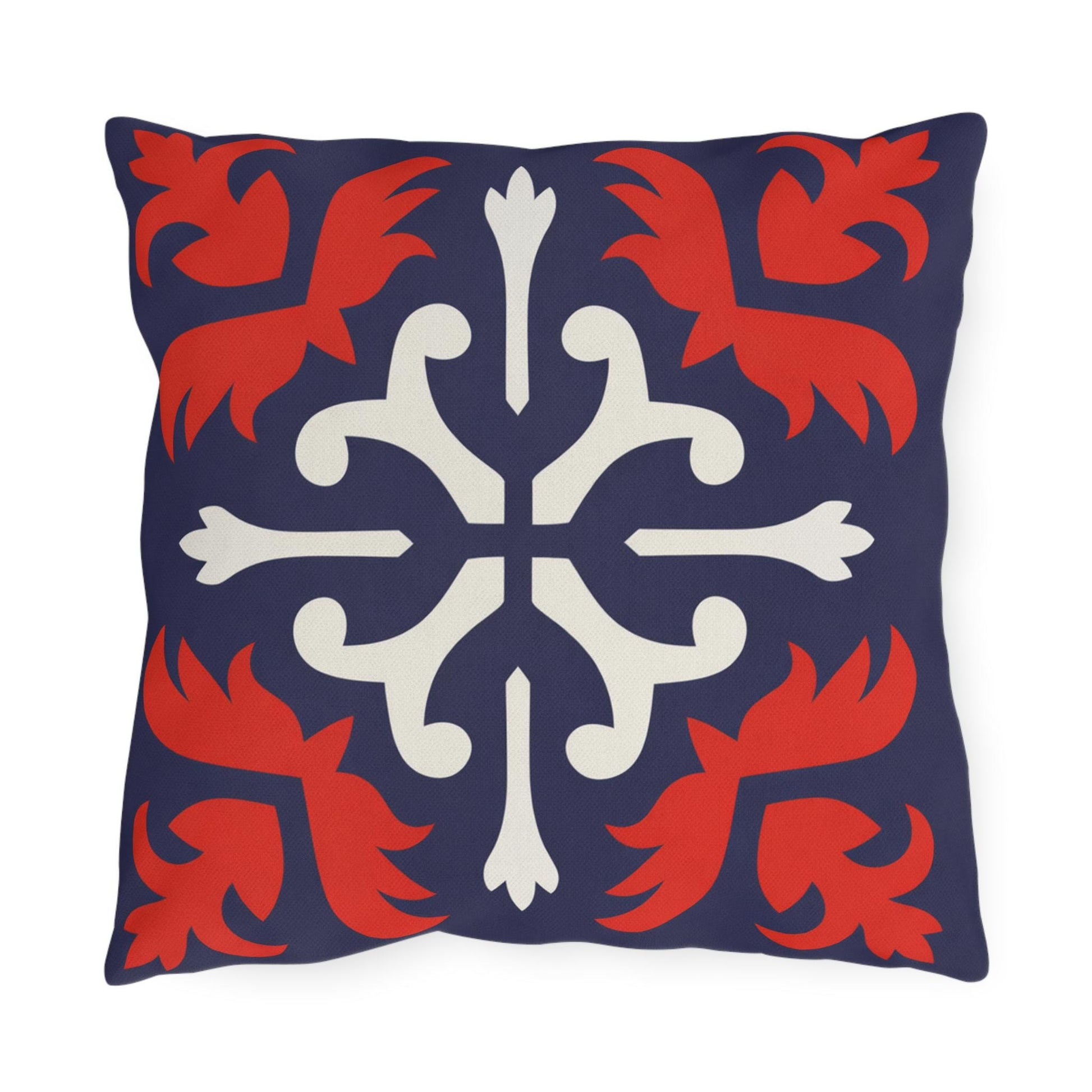 Navy Mediterranean Tile Outdoor Pillow | Sunflower Geometric Pattern