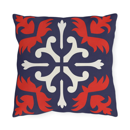 Navy Mediterranean Tile Outdoor Pillow | Sunflower Geometric Pattern