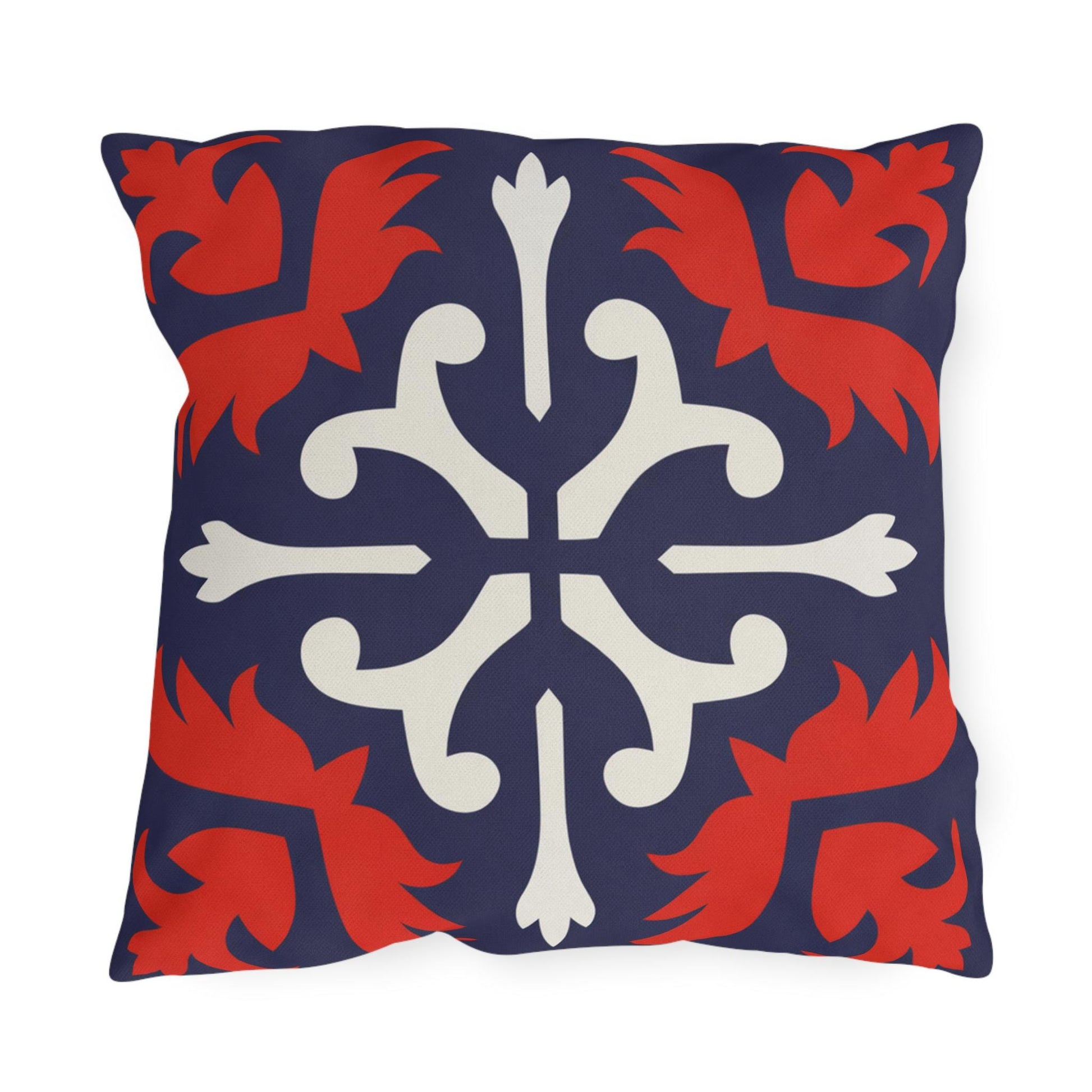 Navy Mediterranean Tile Outdoor Pillow | Sunflower Geometric Pattern