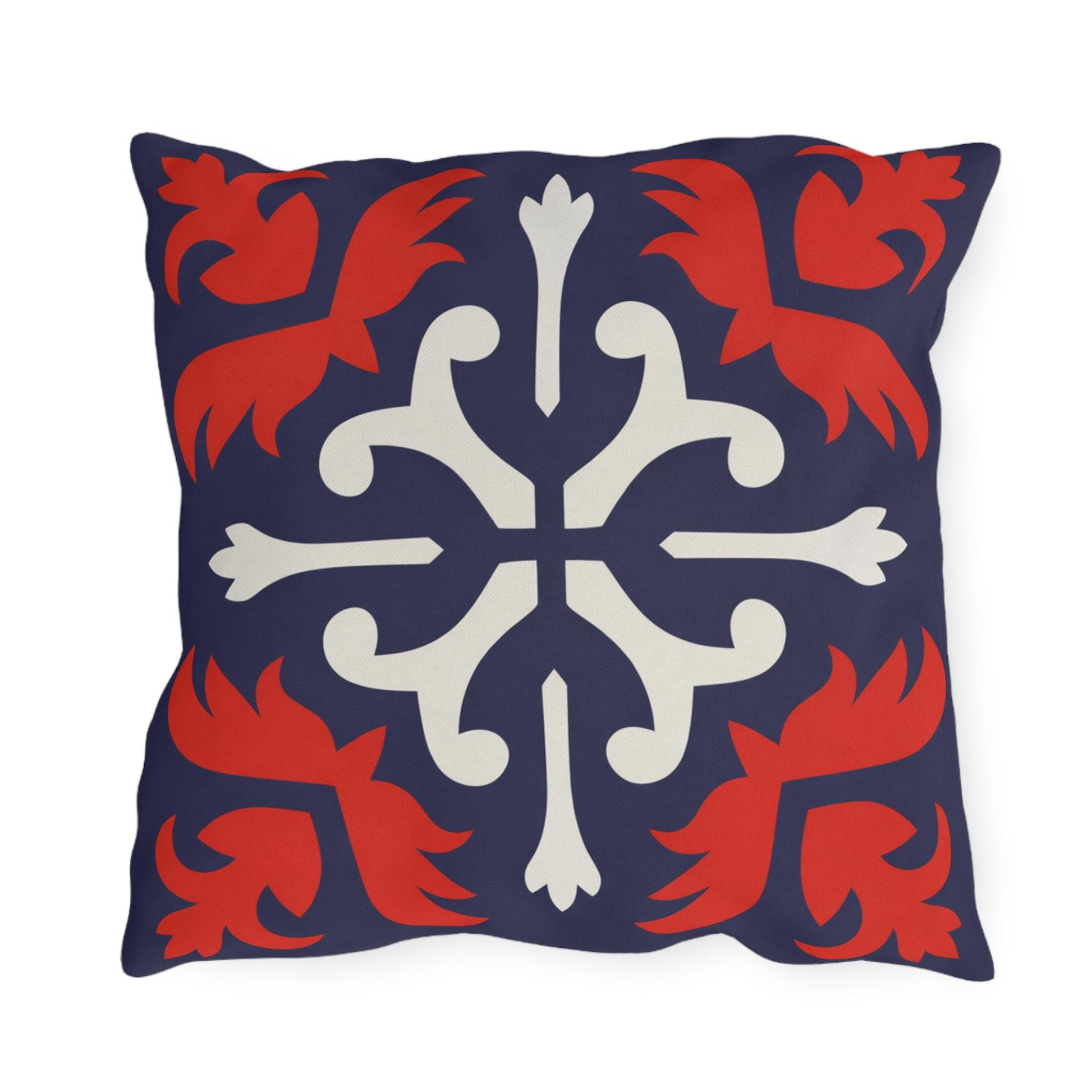 Navy Mediterranean Tile Outdoor Pillow | Sunflower Geometric Pattern