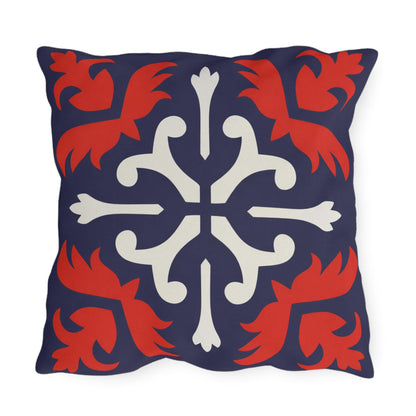 Navy Mediterranean Tile Outdoor Pillow | Sunflower Geometric Pattern