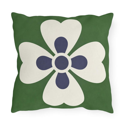 Green Mediterranean Tile Outdoor Pillow | Sunflower Geometric Pattern