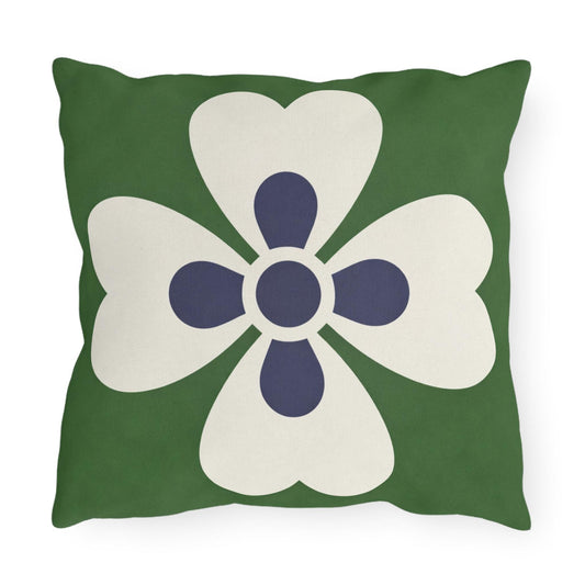 Green Mediterranean Tile Outdoor Pillow | Sunflower Geometric Pattern