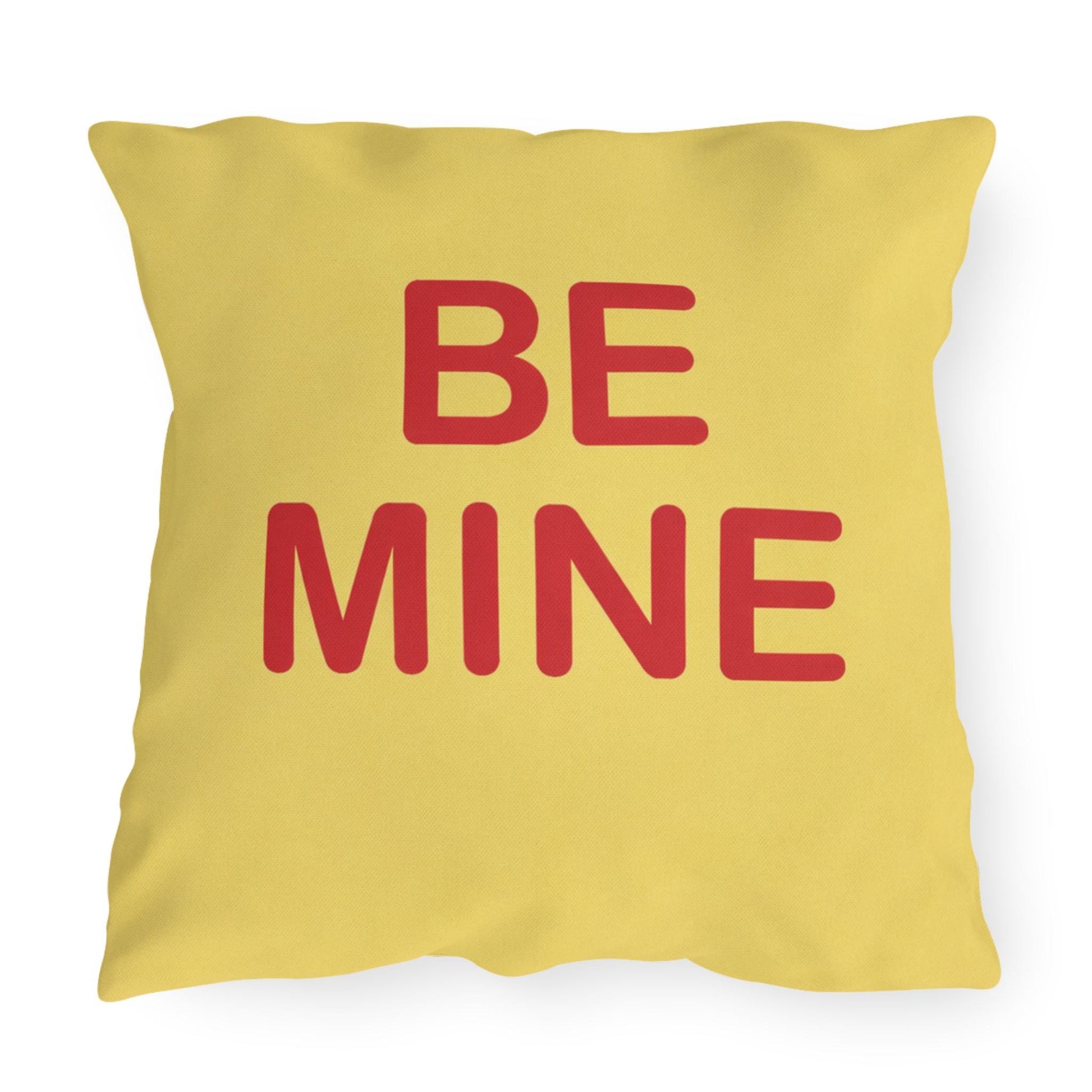 Be Mine Candy Heart Outdoor Pillow | Valentine's Day Square Throw Pillow