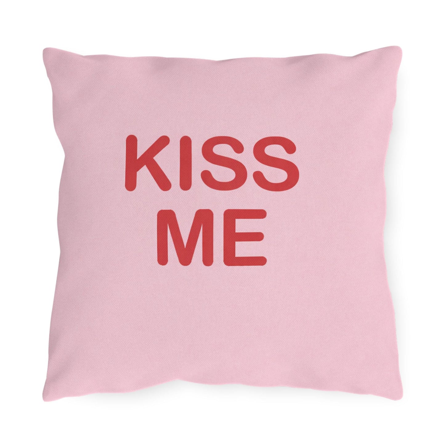 Kiss Me Candy Heart Outdoor Pillow | Valentine's Day Square Throw Pillow