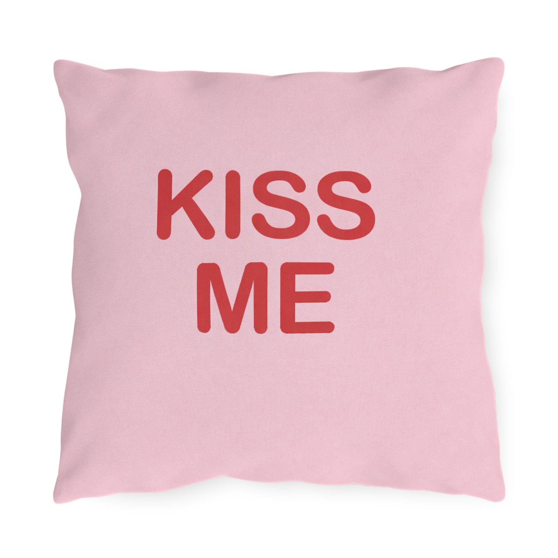 Kiss Me Candy Heart Outdoor Pillow | Valentine's Day Square Throw Pillow