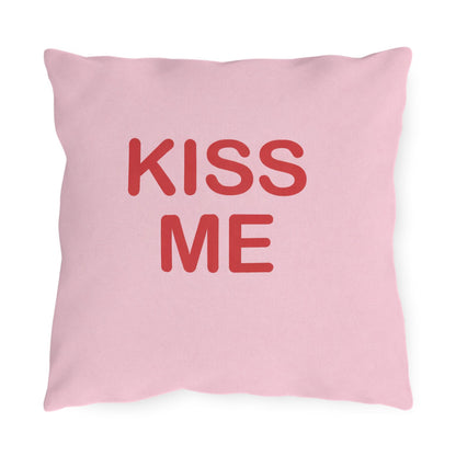 Kiss Me Candy Heart Outdoor Pillow | Valentine's Day Square Throw Pillow