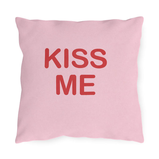 Kiss Me Candy Heart Outdoor Pillow | Valentine's Day Square Throw Pillow
