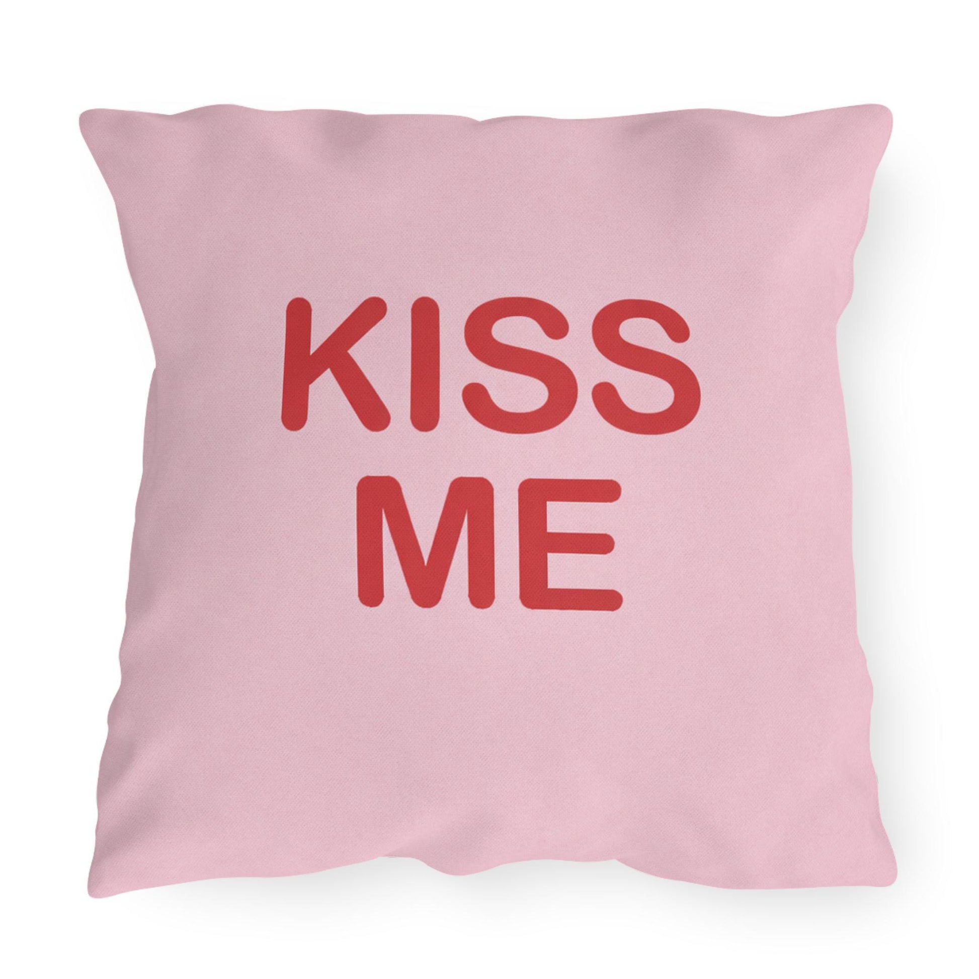 Kiss Me Candy Heart Outdoor Pillow | Valentine's Day Square Throw Pillow