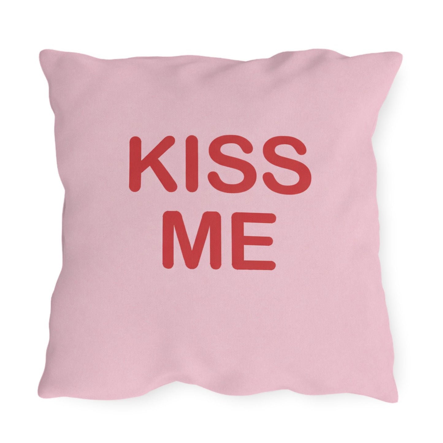 Kiss Me Candy Heart Outdoor Pillow | Valentine's Day Square Throw Pillow