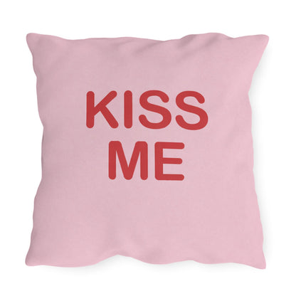 Kiss Me Candy Heart Outdoor Pillow | Valentine's Day Square Throw Pillow