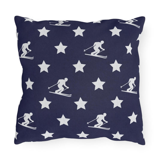 USA Star Skiing pattern Outdoor Pillow | Winter game throw square, USA made