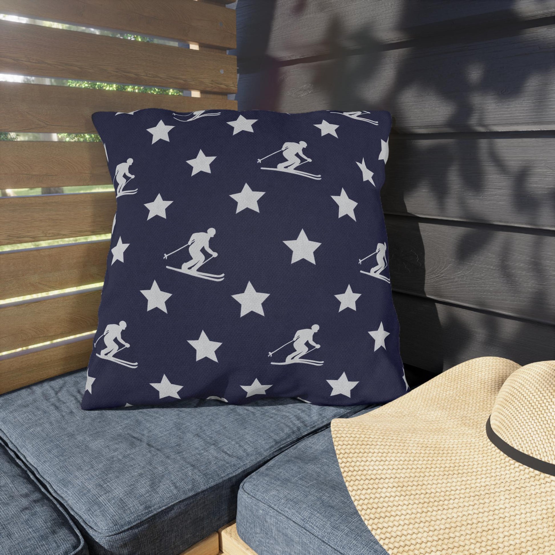 USA Star Skiing pattern Outdoor Pillow | Winter game throw square, USA made