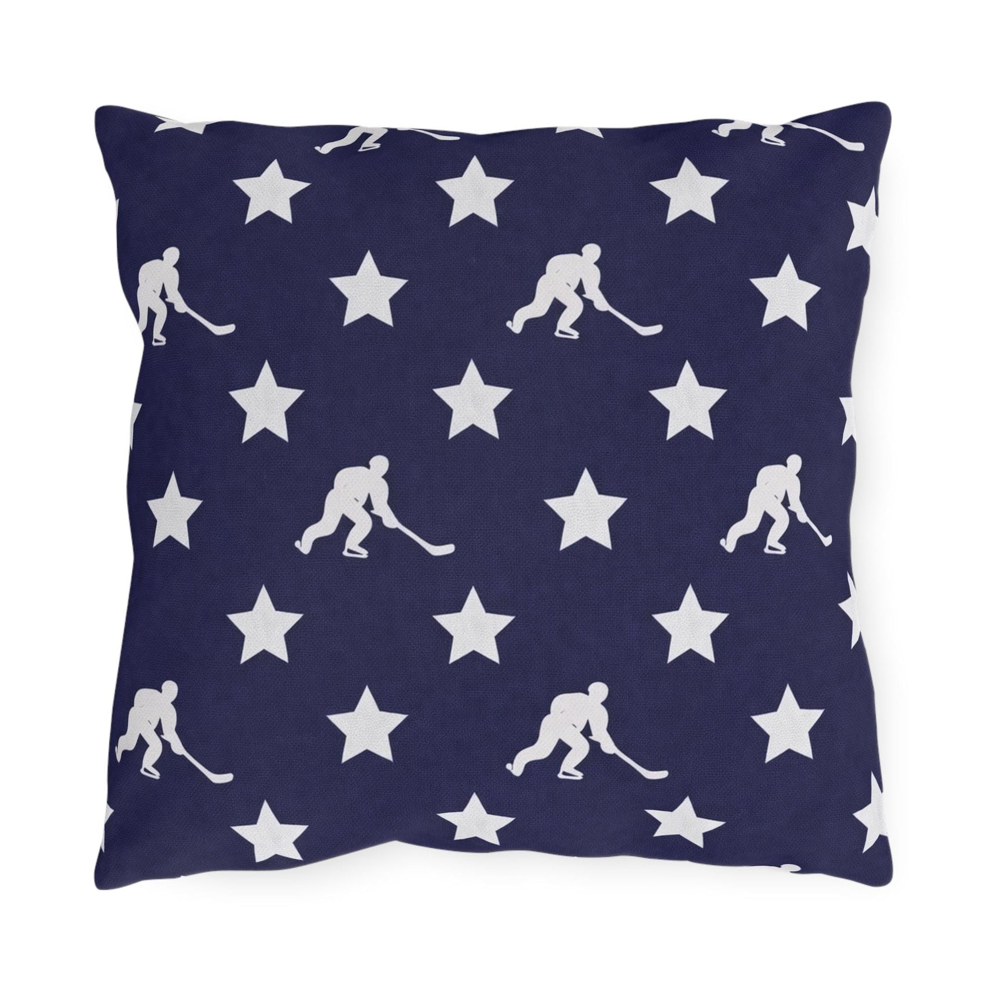 USA Flag Star Hockey Player Outdoor Pillow | Patriotic Sports Throw Pillow