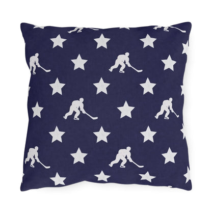 USA Flag Star Hockey Player Outdoor Pillow | Patriotic Sports Throw Pillow