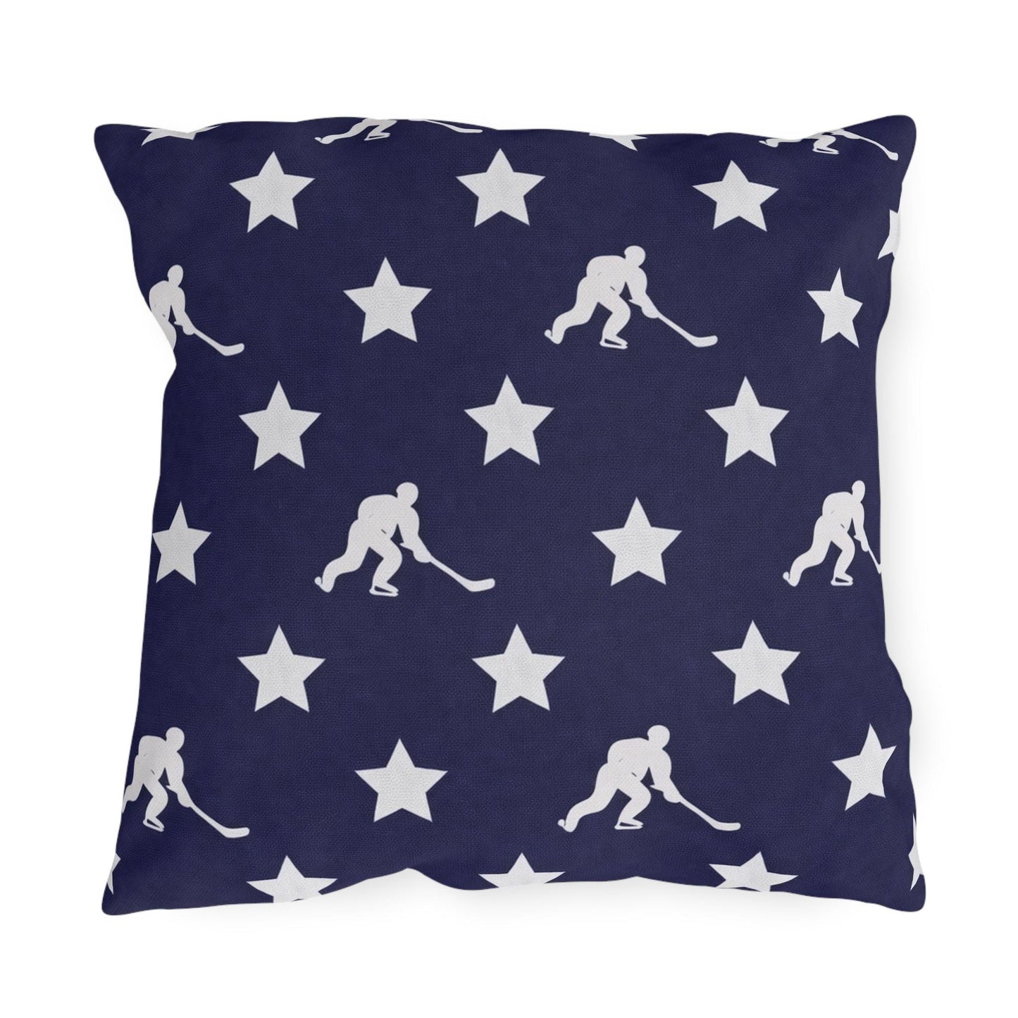 USA Flag Star Hockey Player Outdoor Pillow | Patriotic Sports Throw Pillow