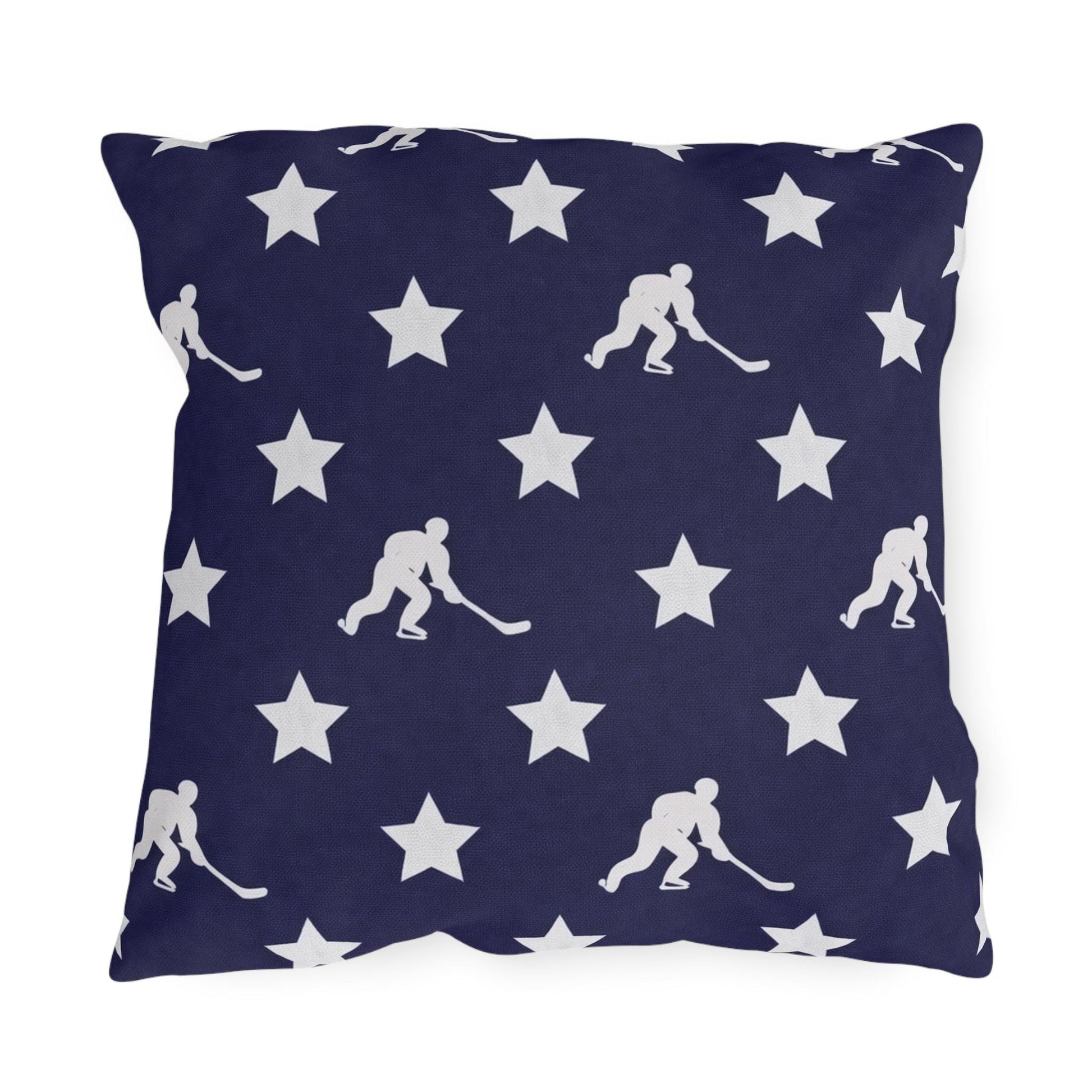 USA Flag Star Hockey Player Outdoor Pillow | Patriotic Sports Throw Pillow