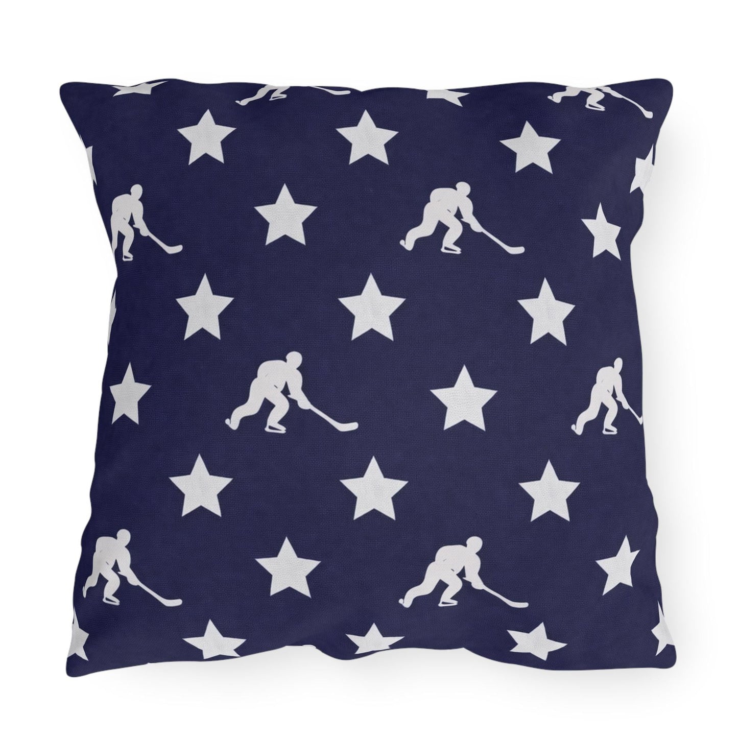 USA Flag Star Hockey Player Outdoor Pillow | Patriotic Sports Throw Pillow