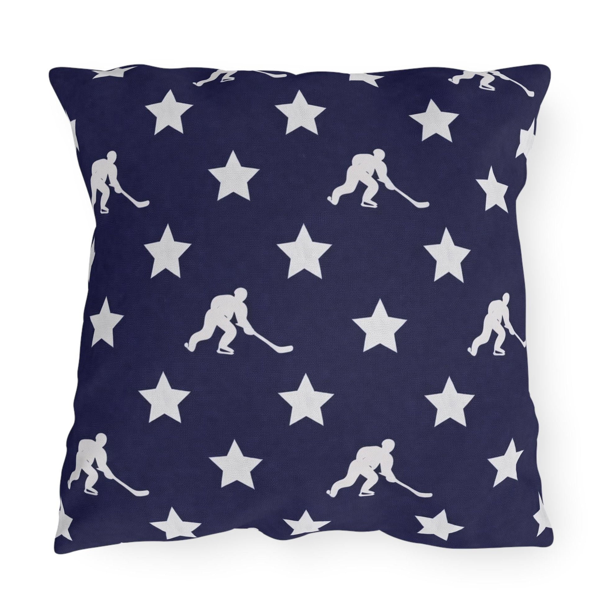 USA Flag Star Hockey Player Outdoor Pillow | Patriotic Sports Throw Pillow