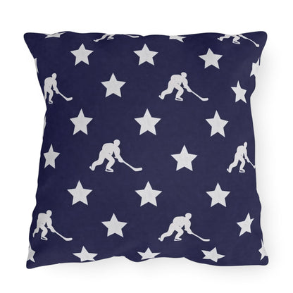 USA Flag Star Hockey Player Outdoor Pillow | Patriotic Sports Throw Pillow