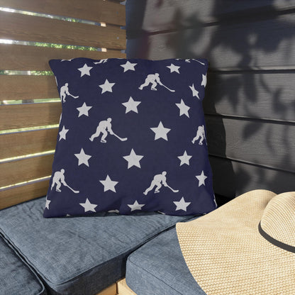 USA Flag Star Hockey Player Outdoor Pillow | Patriotic Sports Throw Pillow