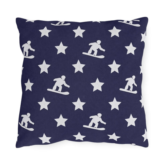 Snowboarding USA Flag Star Pattern Outdoor Pillow | Patriotic Winter Sports Throw