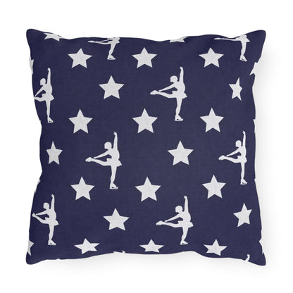 Figure Skating USA Flag Star Pattern Outdoor Pillow | American Decor