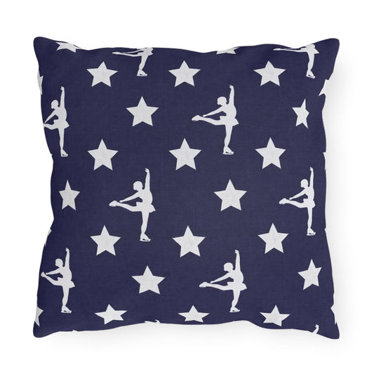 Figure Skating USA Flag Star Pattern Outdoor Pillow | American Decor