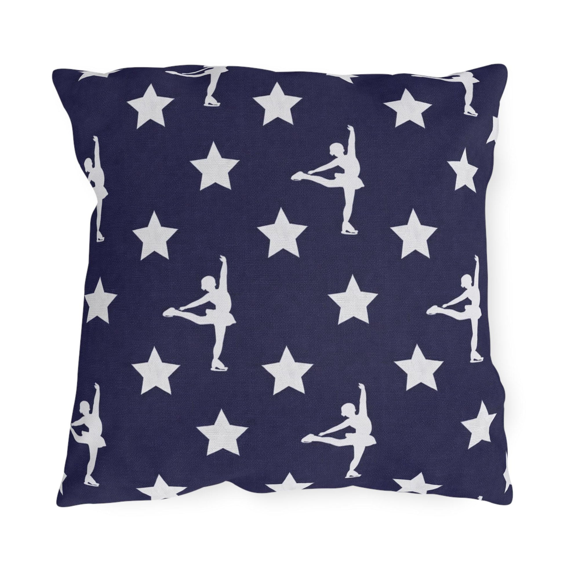 Figure Skating USA Flag Star Pattern Outdoor Pillow | American Decor