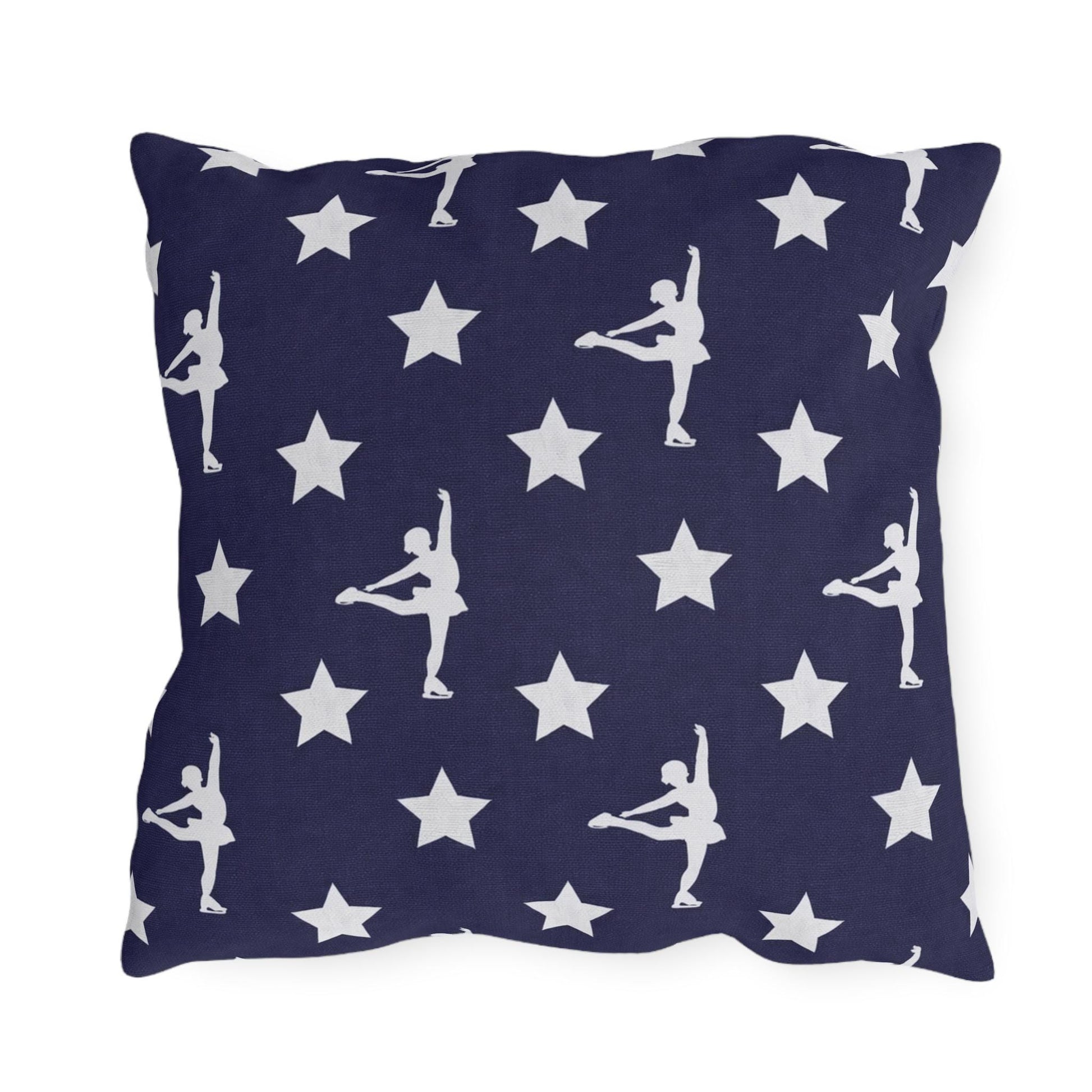 Figure Skating USA Flag Star Pattern Outdoor Pillow | American Decor