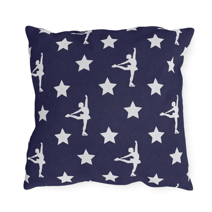 Figure Skating USA Flag Star Pattern Outdoor Pillow | American Decor