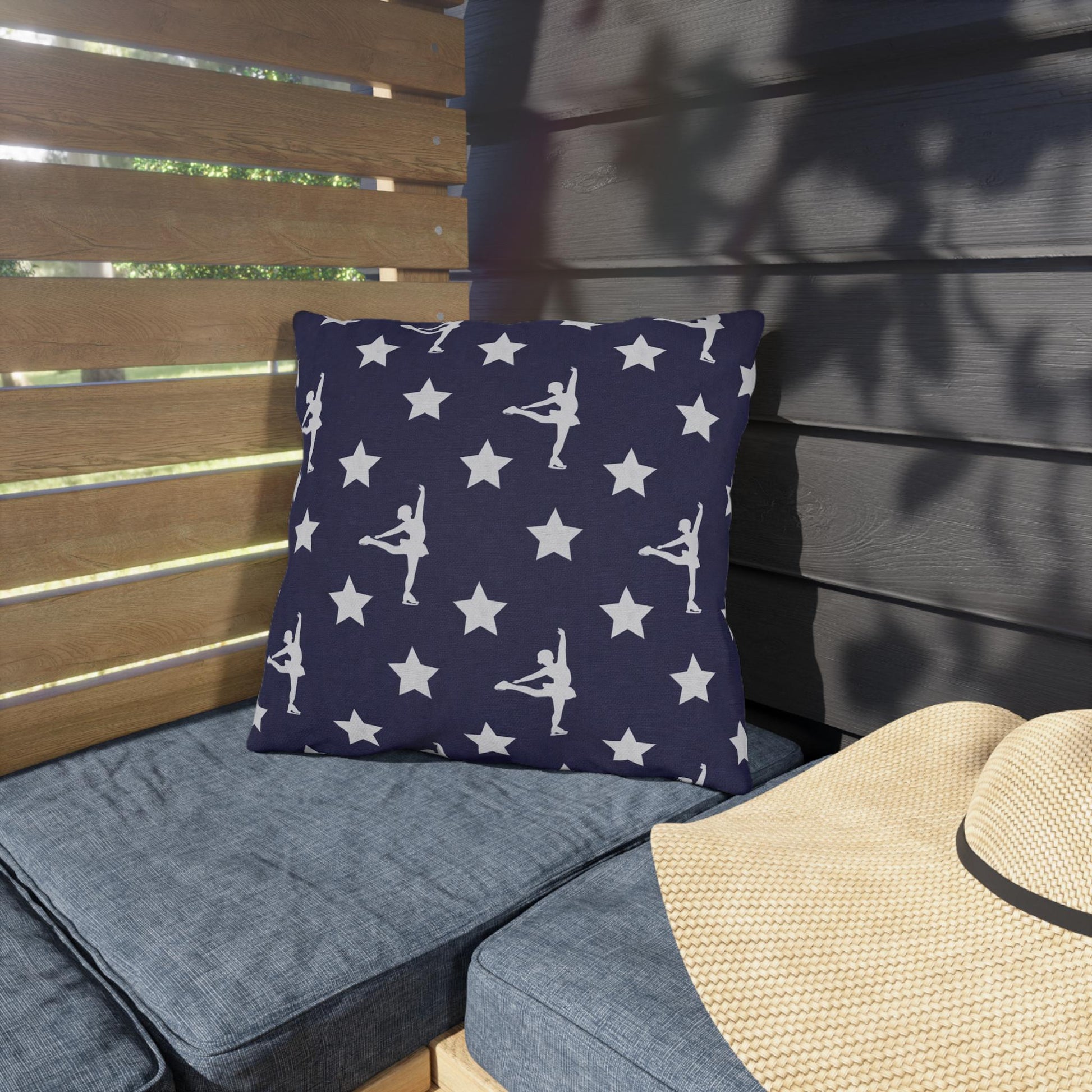 Figure Skating USA Flag Star Pattern Outdoor Pillow | American Decor