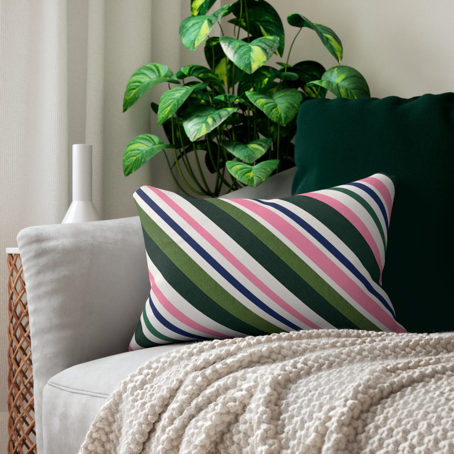 Preppy Stripe lumbar pillow, Spring Throw Pillow, Classic Coastal Stripes