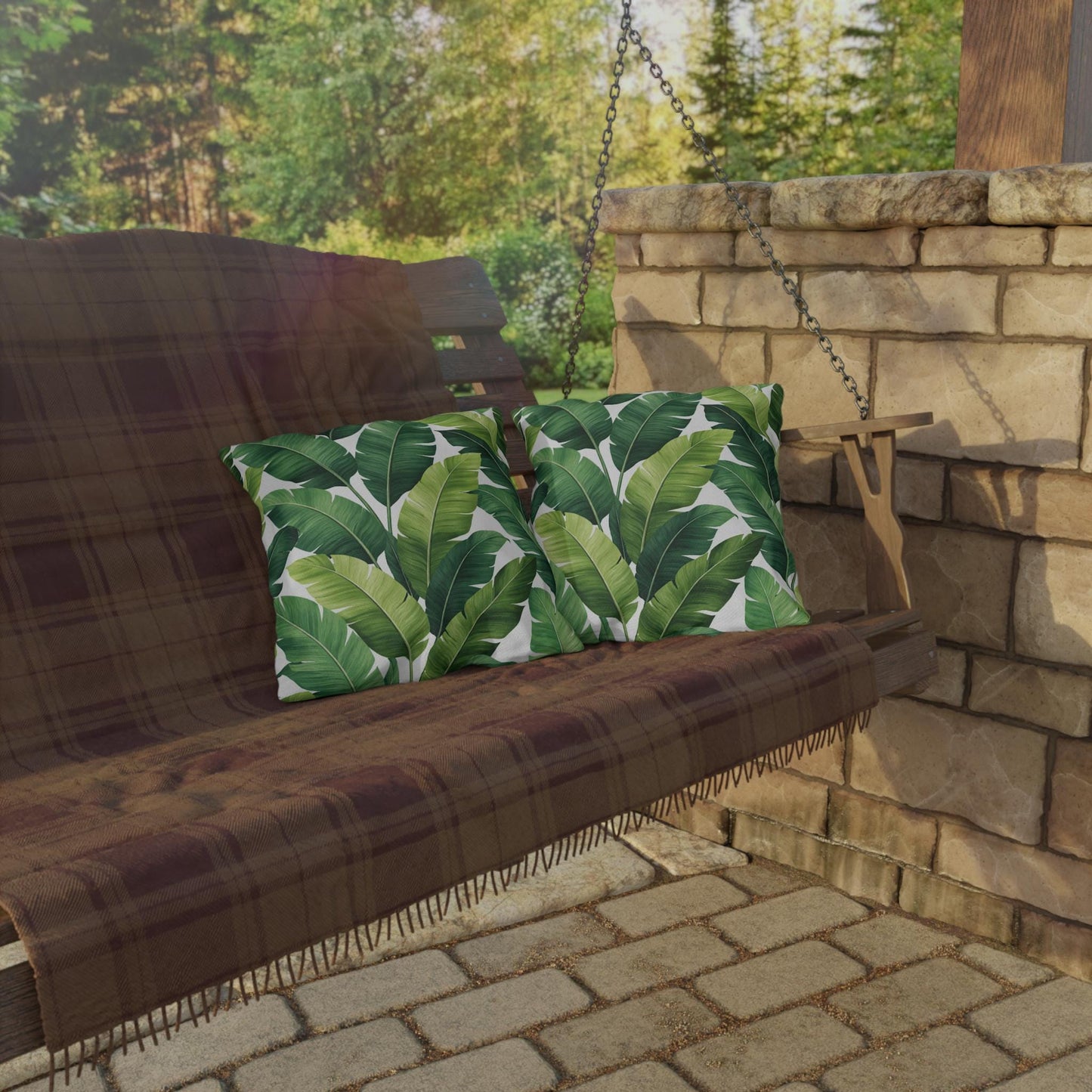 Tropical Banana Leaf Outdoor Pillow | Green Palm Leaf Cushion | Poolside Patio Decor