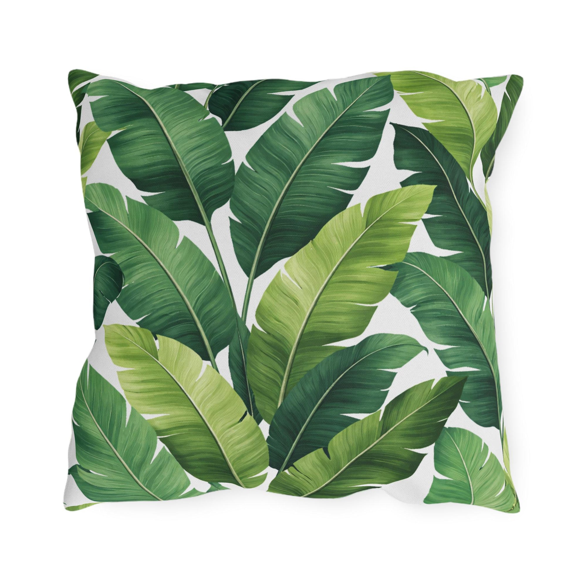 Tropical Banana Leaf Outdoor Pillow | Green Palm Leaf Cushion | Poolside Patio Decor
