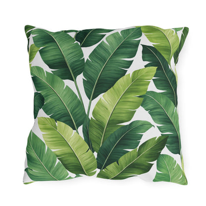 Tropical Banana Leaf Outdoor Pillow | Green Palm Leaf Cushion | Poolside Patio Decor