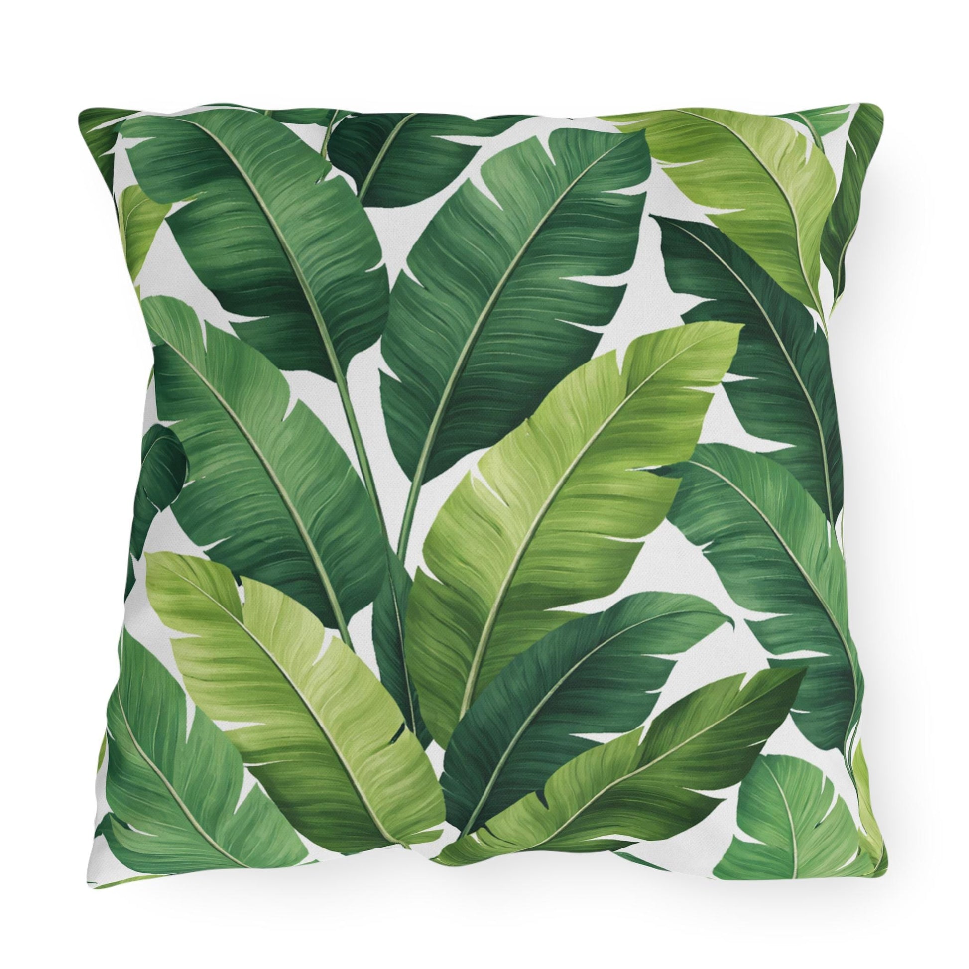 Tropical Banana Leaf Outdoor Pillow | Green Palm Leaf Cushion | Poolside Patio Decor
